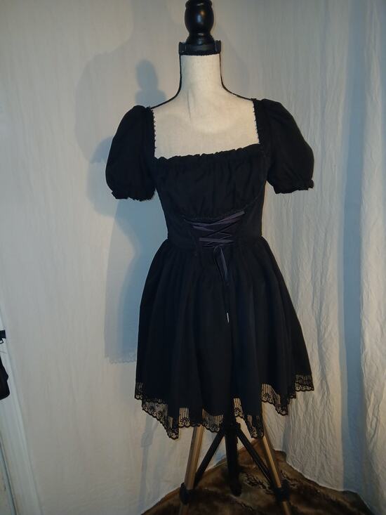 Cider Dresses & Skirts - Cider Black Lace Up Puff Sleeve Gothic Mini Dress XL